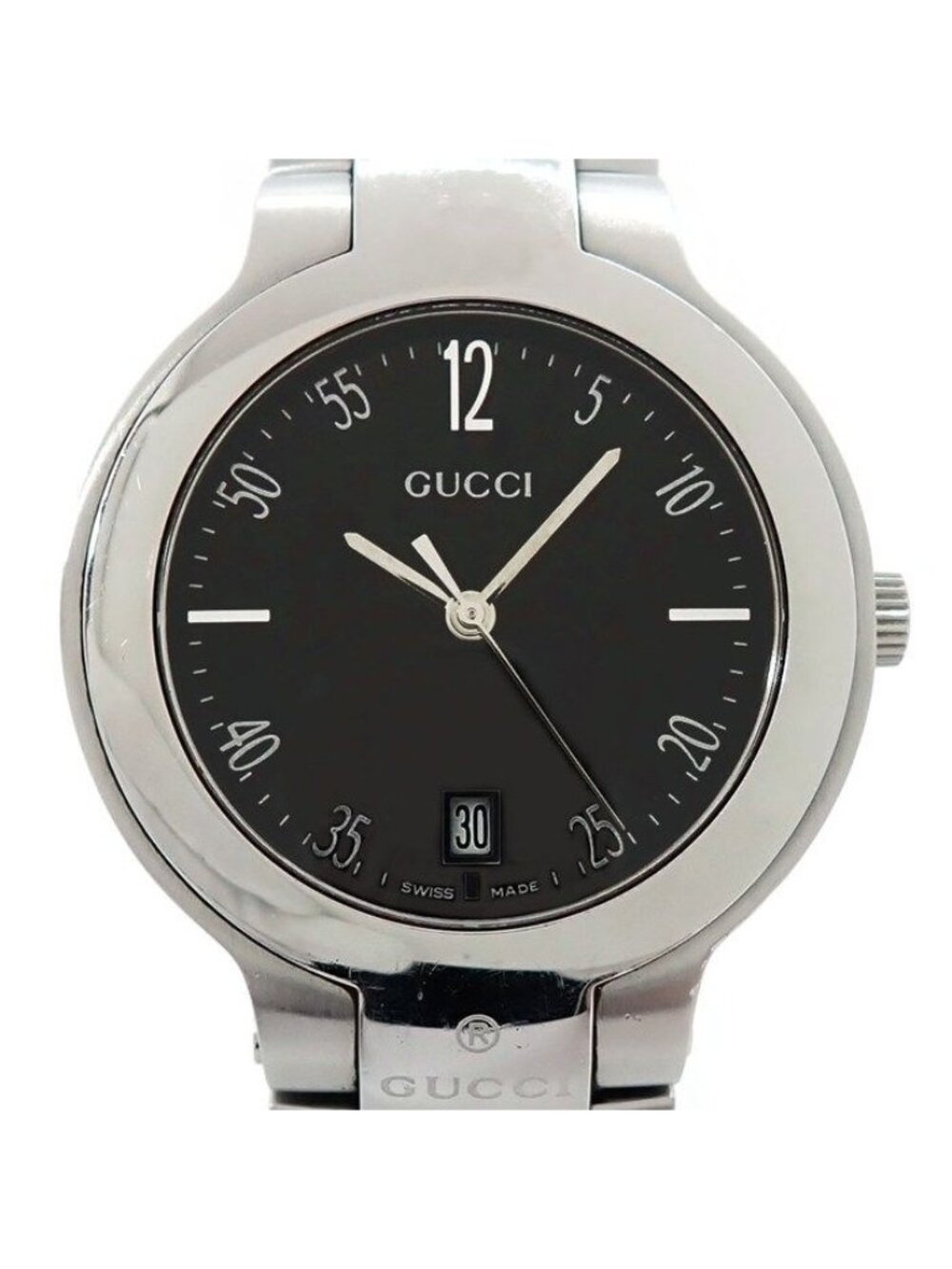 Gucci Watch Round Date Black Dial SS Quartz Analog